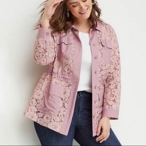 Lane Bryant woodrose longline lace anorak utility jacket size 14 / 16 petite